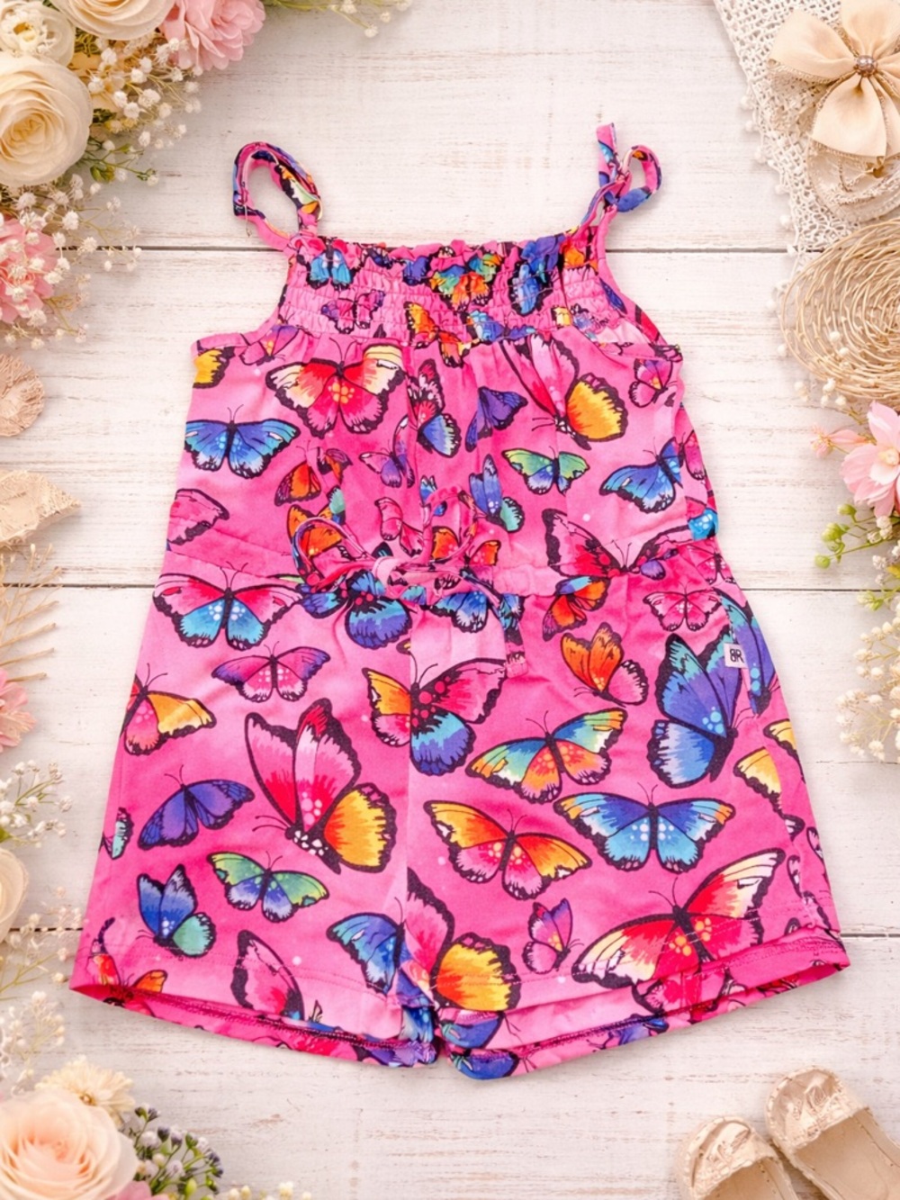 Bums and roses, bamboo romper pink butter, butterflies size 2t girl’s